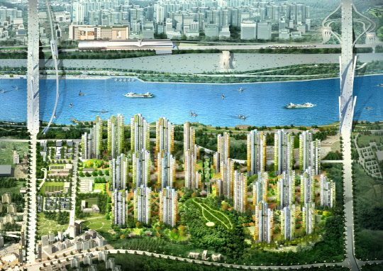 DK도시개발의 관계사인 DK아시아가 인천 한들구역에 짓는 검암역로열파크시티푸르지오 조감도.<DK도시개발 제공>